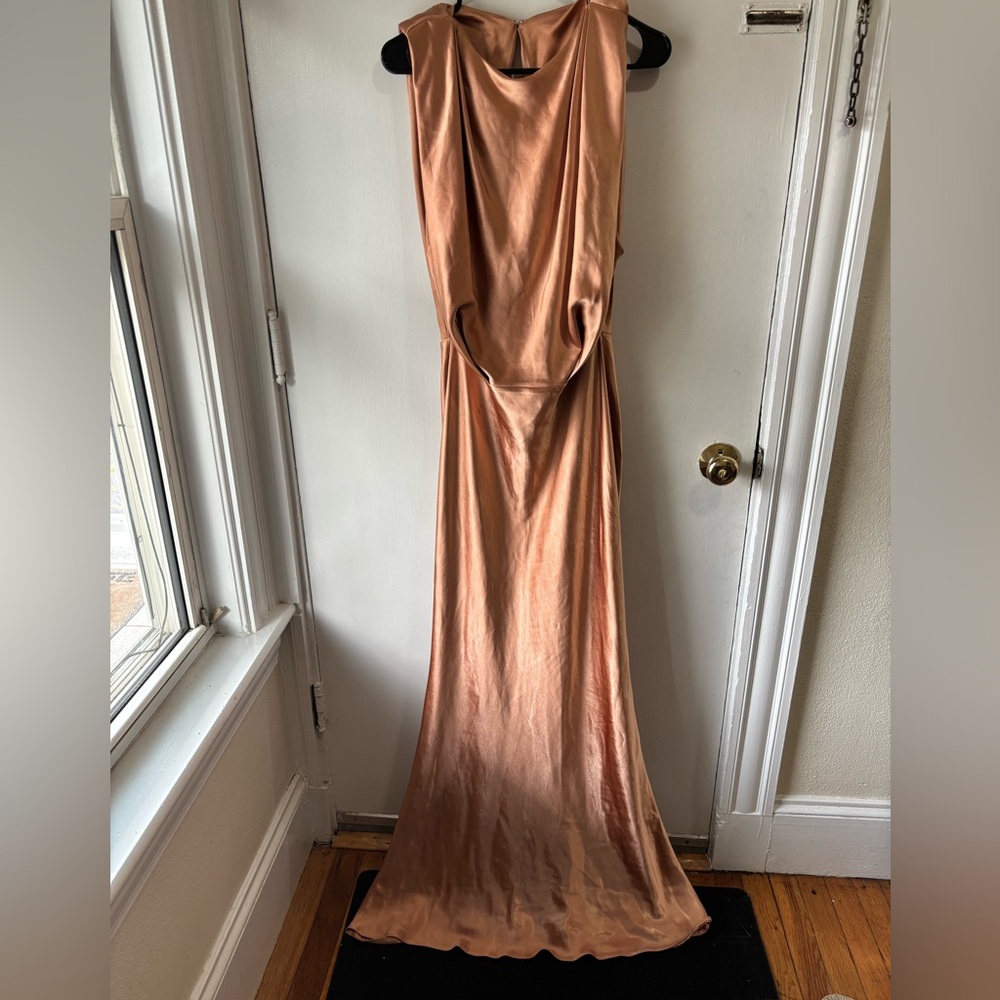 ASOS DESIGN TEXTURED SATIN MAXI DRESS IN BROWN | SIZE 8